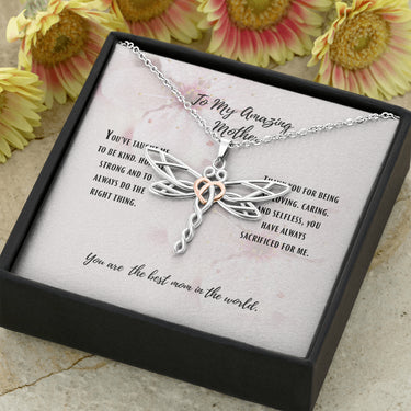 Meaningful Quote Mom Necklace - Necklace for Mom - to My Amazing Mother Pink - Mom Stunning Dragonfly Necklace On Christmas, Birthday